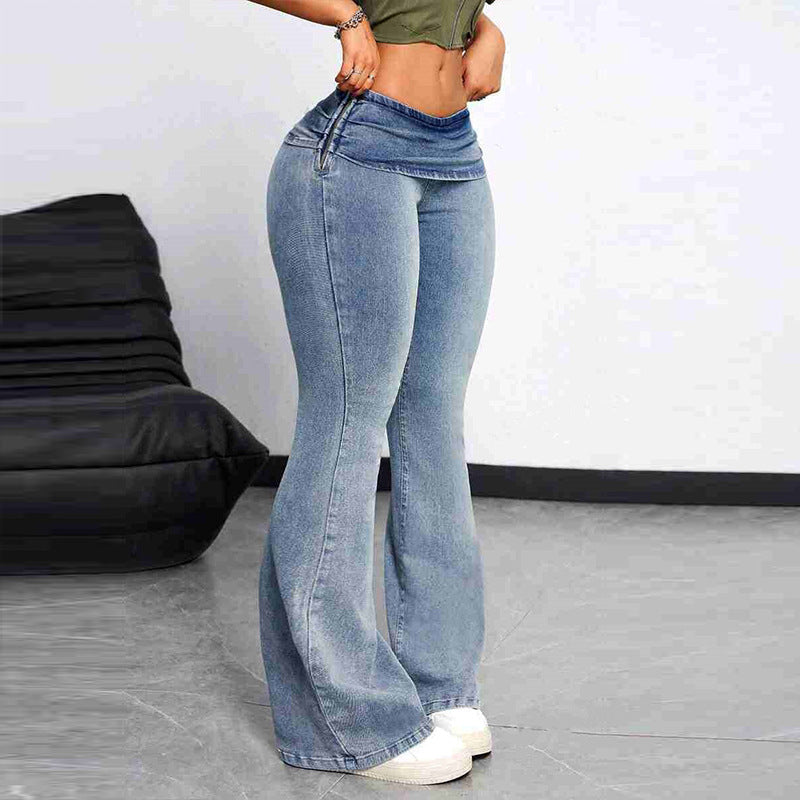 "Sexy Peach Bootcut High-Waist Jeans"