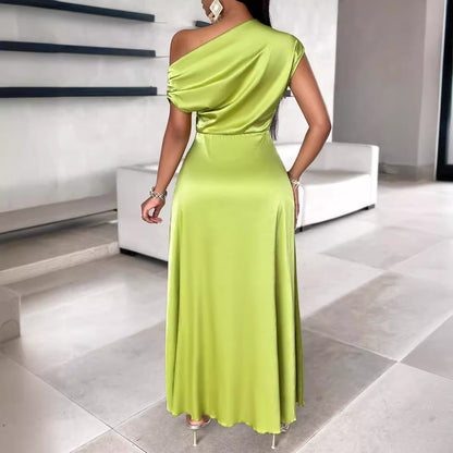 Oblique Shoulder Asymmetric Dress